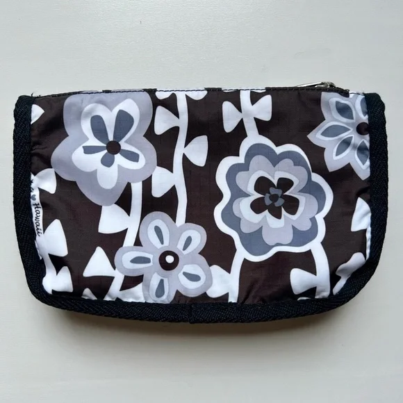 leSportsac Cosmetic Bag Hawaii Zippered Pouch Floral Black White Gray - Picture 16 of 17